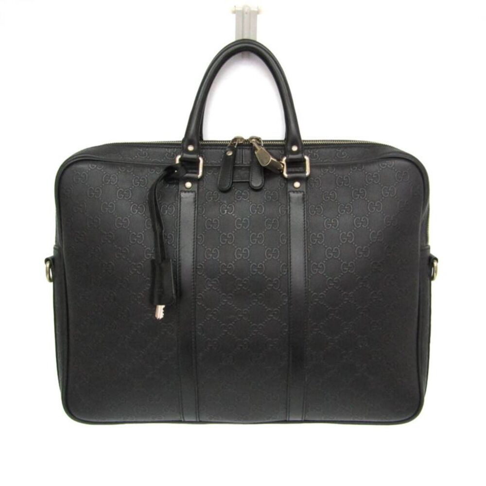 Gucci Convertible Jumbo Gg Embossed Leather Black Leather Briefcase Bag